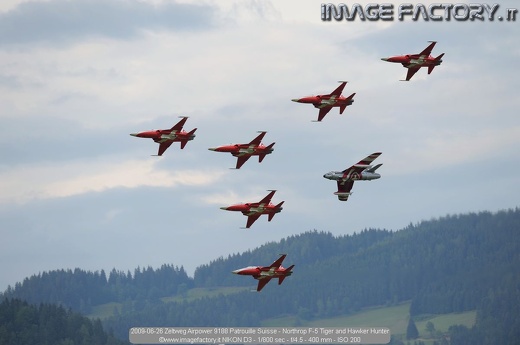 2009-06-26 Zeltweg Airpower 9188 Patrouille Suisse - Northrop F-5 Tiger and Hawker Hunter